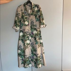 Long Striped and Floral Print Dress - Zara